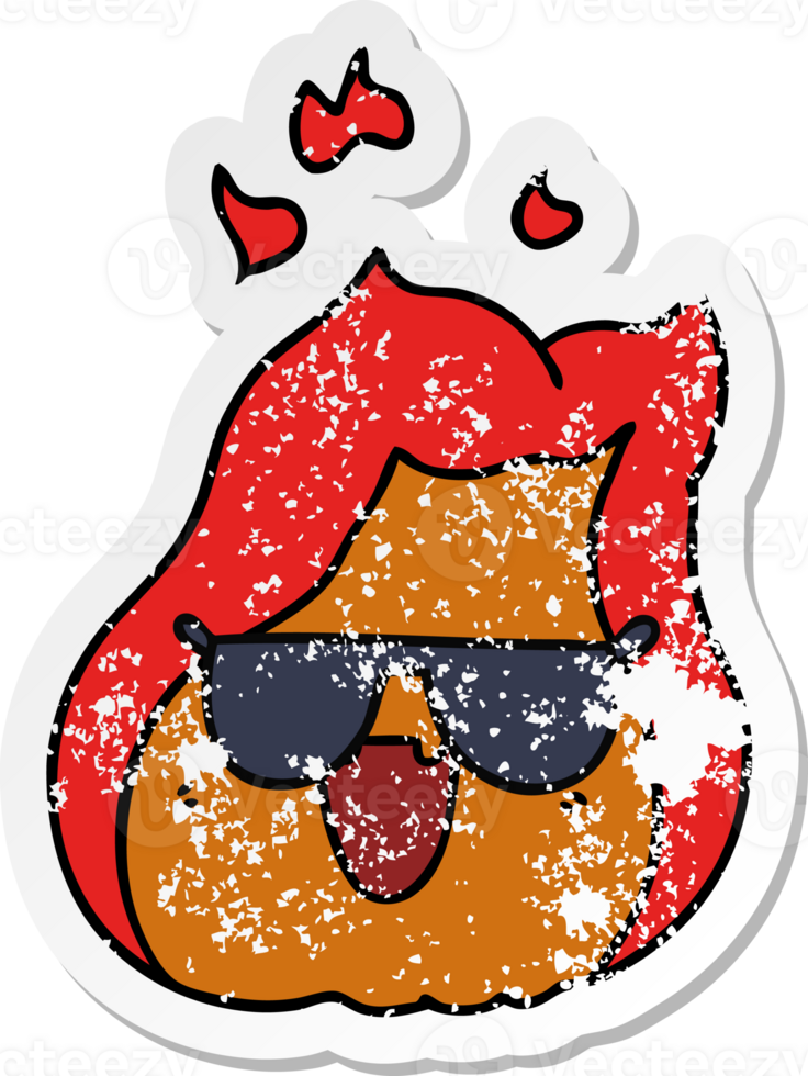 Hand drawn distressed sticker cartoon kawaii flames in shades png