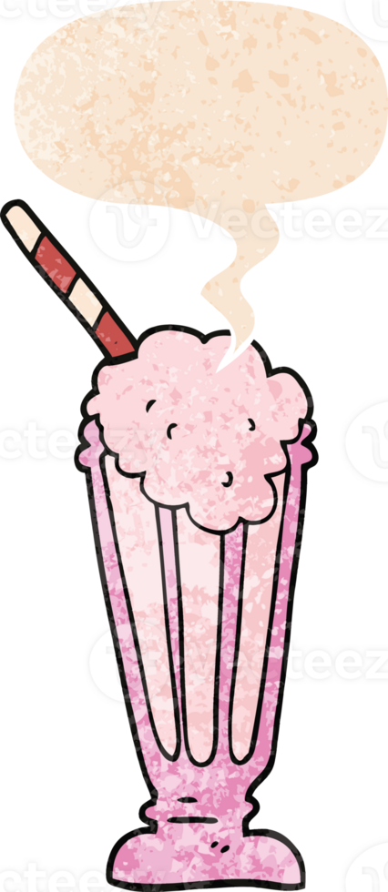 cartoon milkshake with speech bubble in grunge distressed retro textured style png