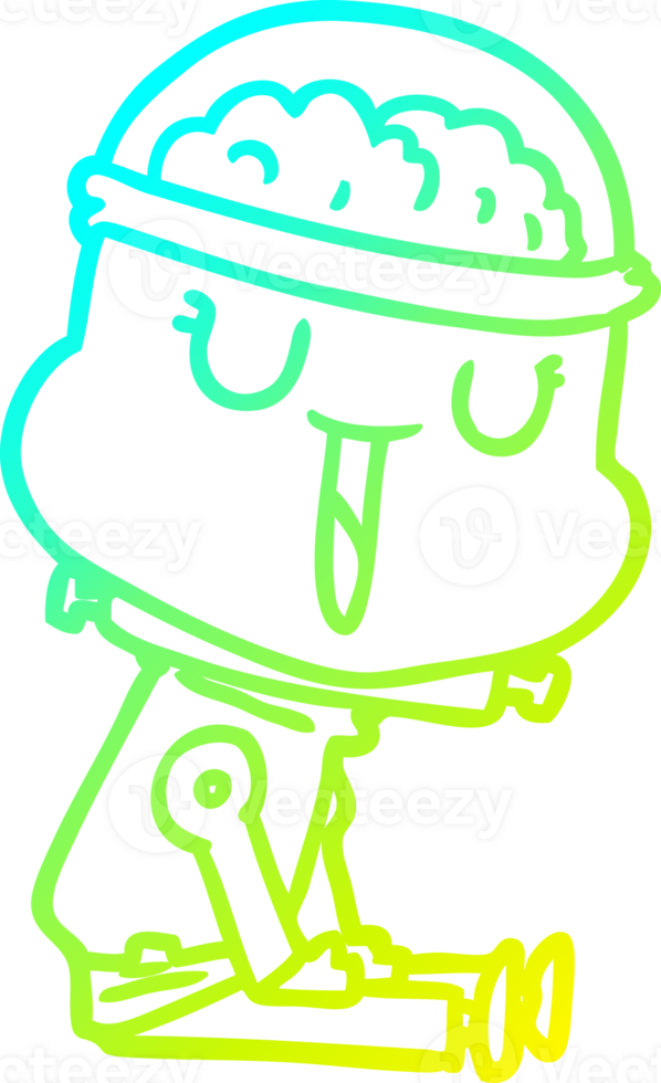cold gradient line drawing of a happy cartoon robot png