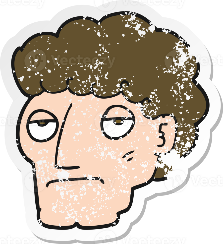 distressed sticker of a cartoon bored man png