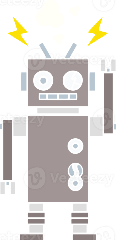 flat color retro cartoon of a malfunctioning robot png