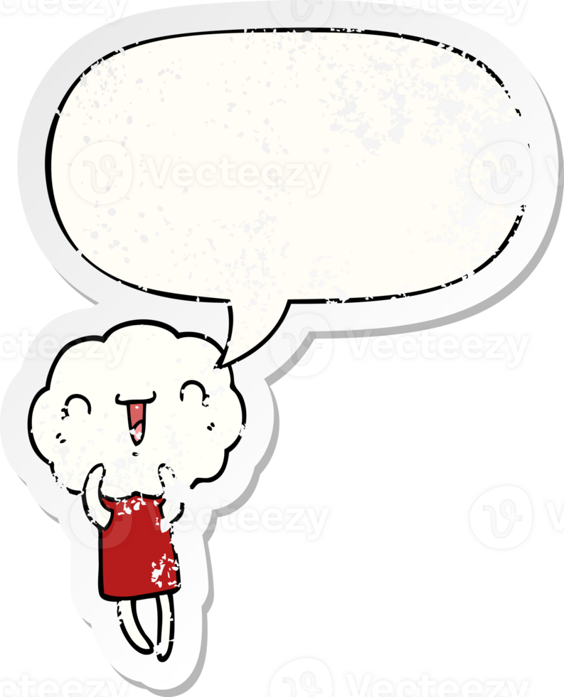 cute cartoon cloud head creature with speech bubble distressed distressed old sticker png