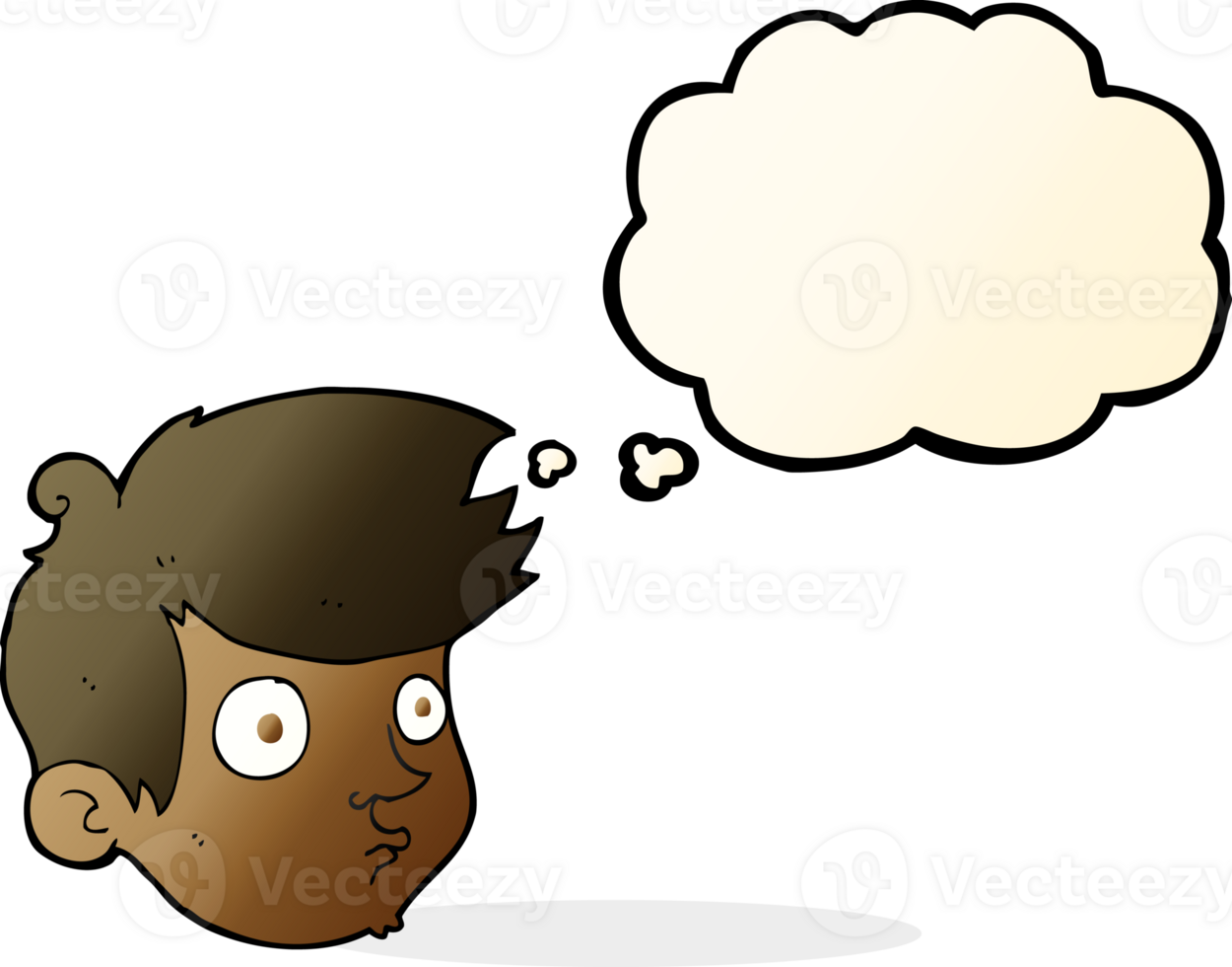 cartoon staring boy with thought bubble png