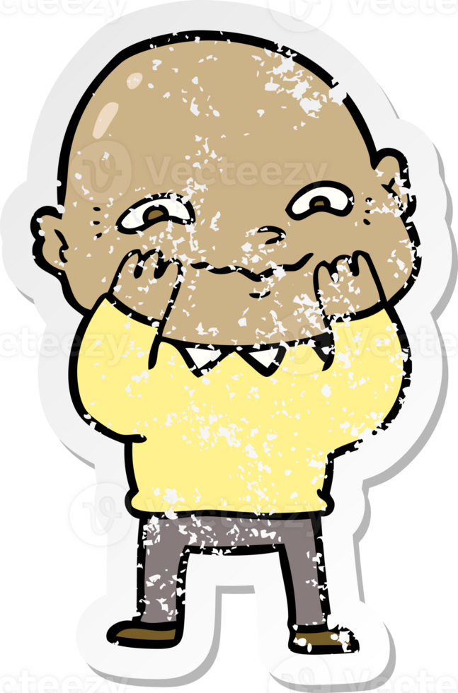 distressed sticker of a cartoon nervous man png