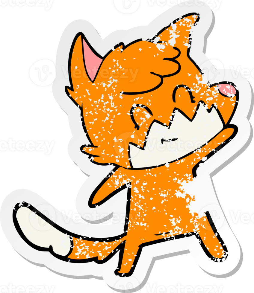 distressed sticker of a cartoon friendly fox png