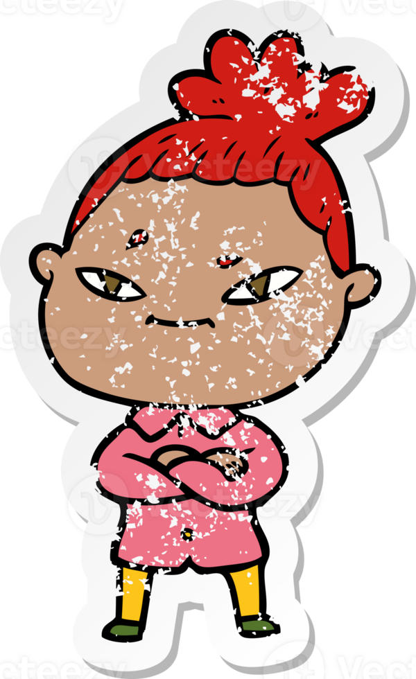 distressed sticker of a cartoon woman png