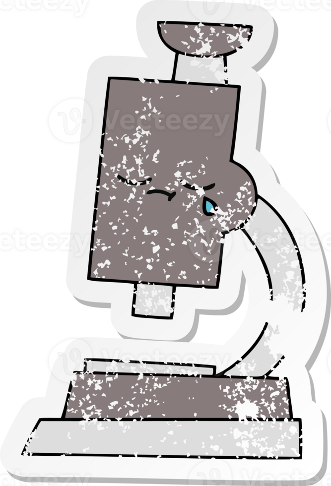 distressed sticker of a cute cartoon microscope png