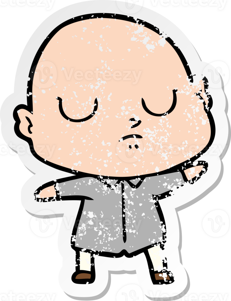distressed sticker of a cartoon bald man png