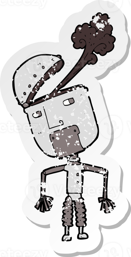 retro distressed sticker of a cartoon funny robot png