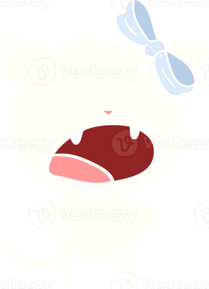 flat color style cartoon yawning cat png