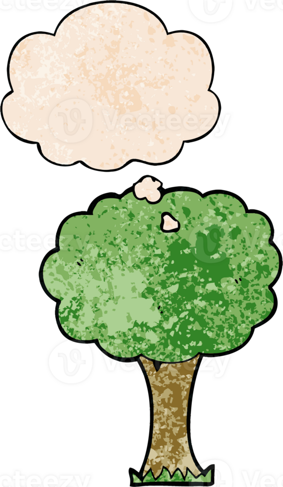 cartoon tree with thought bubble in grunge texture style png