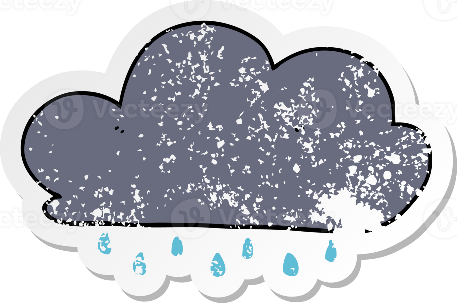 distressed sticker of a cartoon rain cloud png