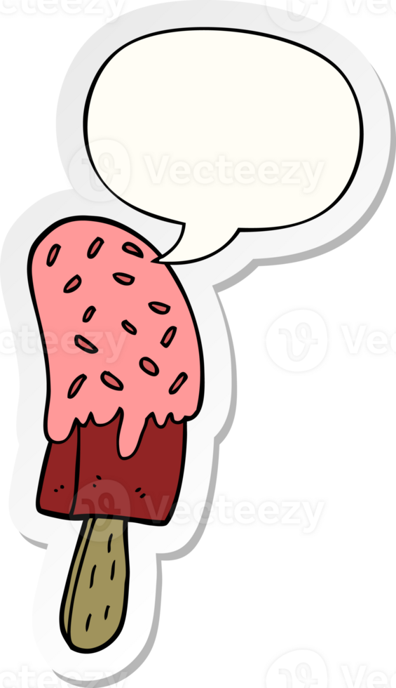 tekenfilm ijs room lolly met toespraak bubbel sticker png