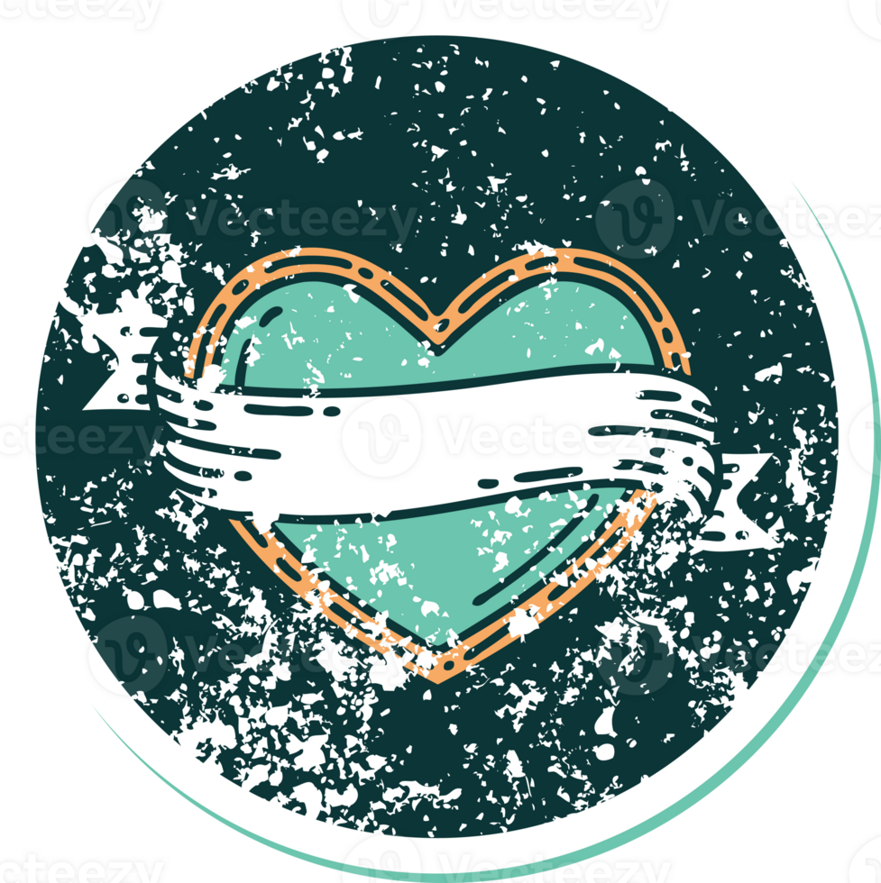iconic distressed sticker tattoo style image of a heart and banner png
