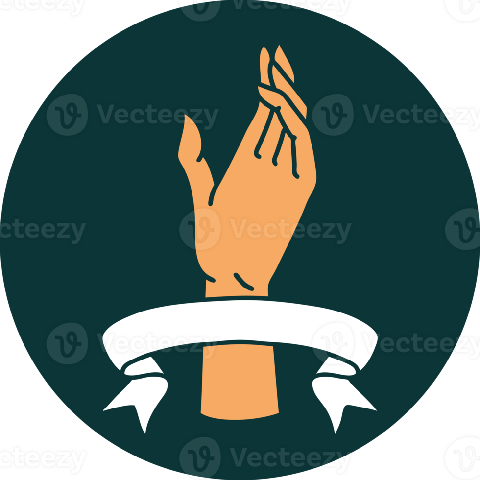 tattoo style icon with banner of a hand png