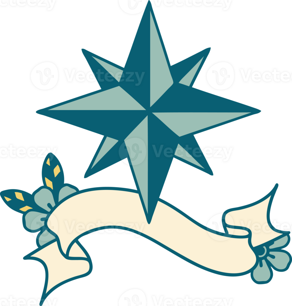 traditional tattoo with banner of a star png