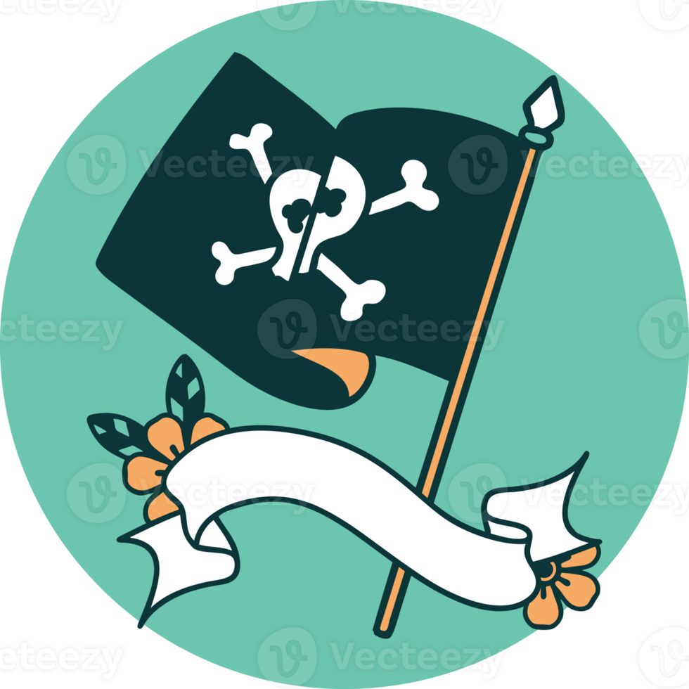 tattoo style icon with banner of a pirate flag png