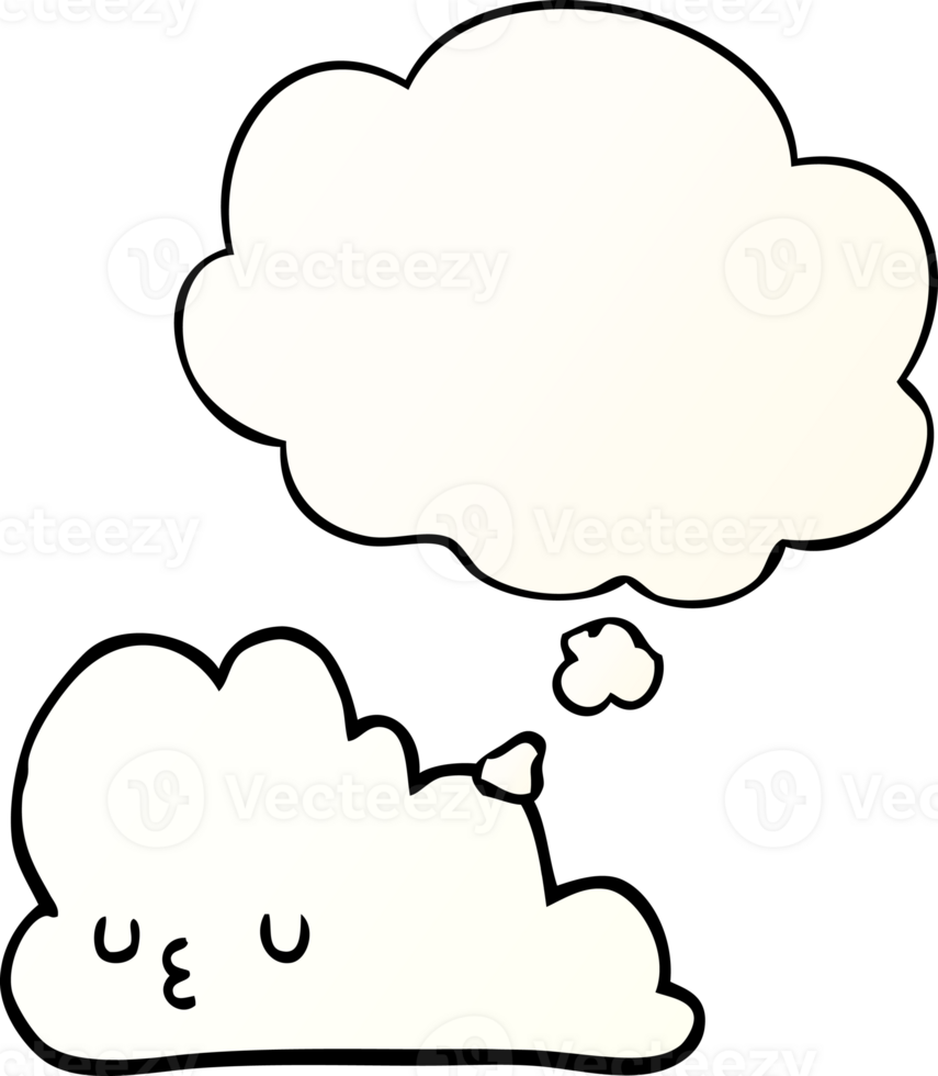 cute cartoon cloud with thought bubble in smooth gradient style png