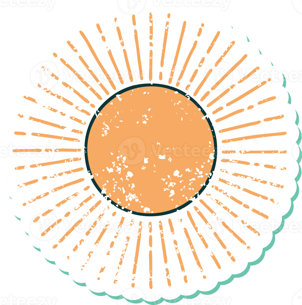 iconic distressed sticker tattoo style image of a sun png