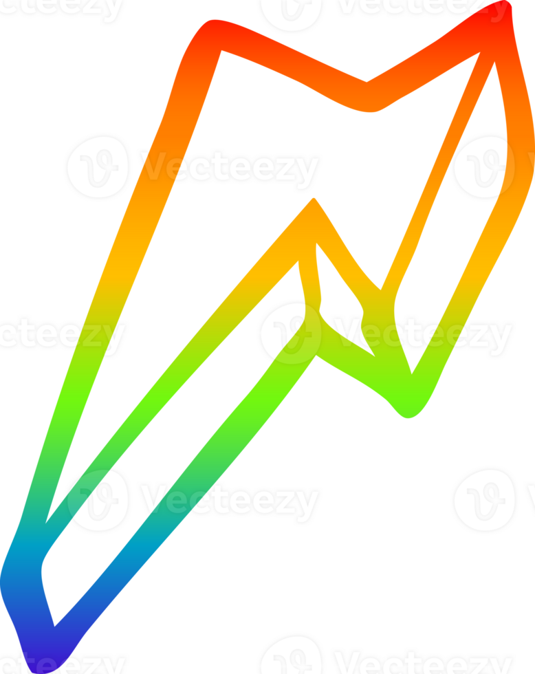 rainbow gradient line drawing of a cartoon decorative lightning bolt png