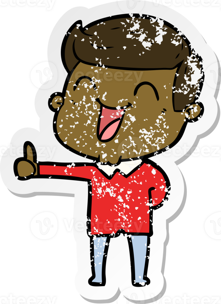 distressed sticker of a cartoon man laughing png