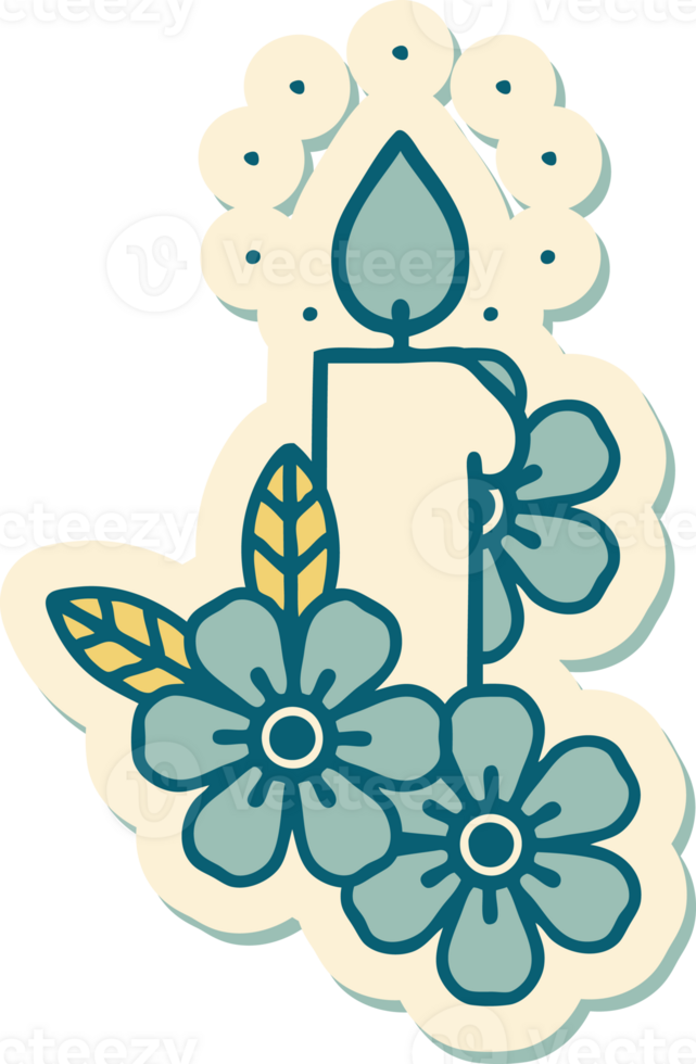 sticker of tattoo in traditional style of a candle and flowers png