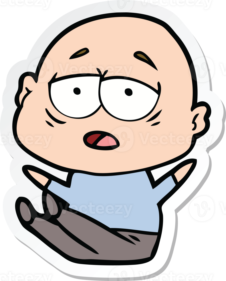 sticker of a cartoon tired bald man png