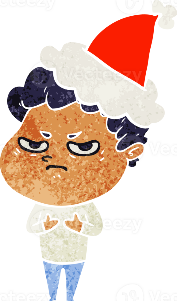 hand drawn retro cartoon of a angry man wearing santa hat png
