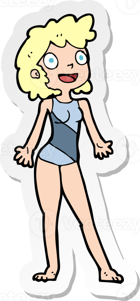 sticker of a cartoon woman in swimming costume png