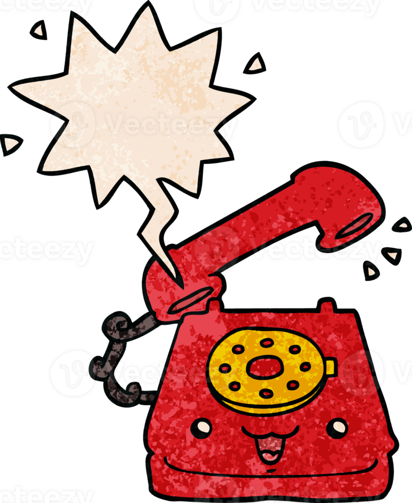 cute cartoon telephone with speech bubble in retro texture style png