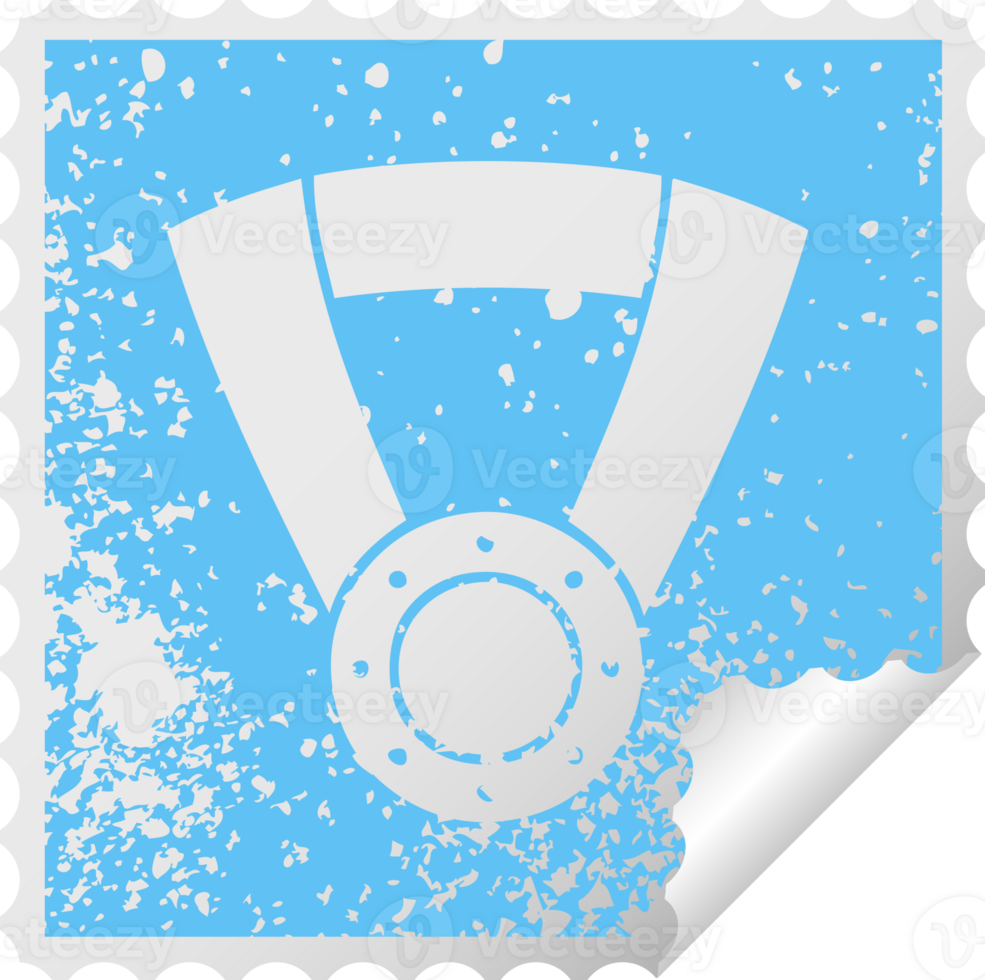 distressed square peeling sticker symbol of a gold medal png