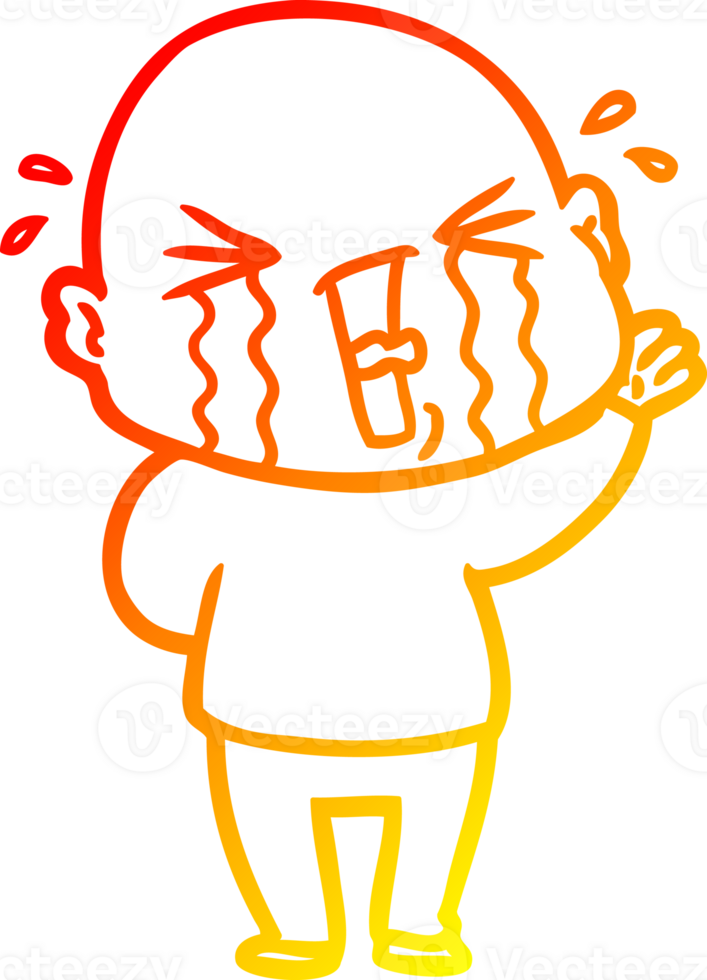 warm gradient line drawing of a cartoon crying bald man png