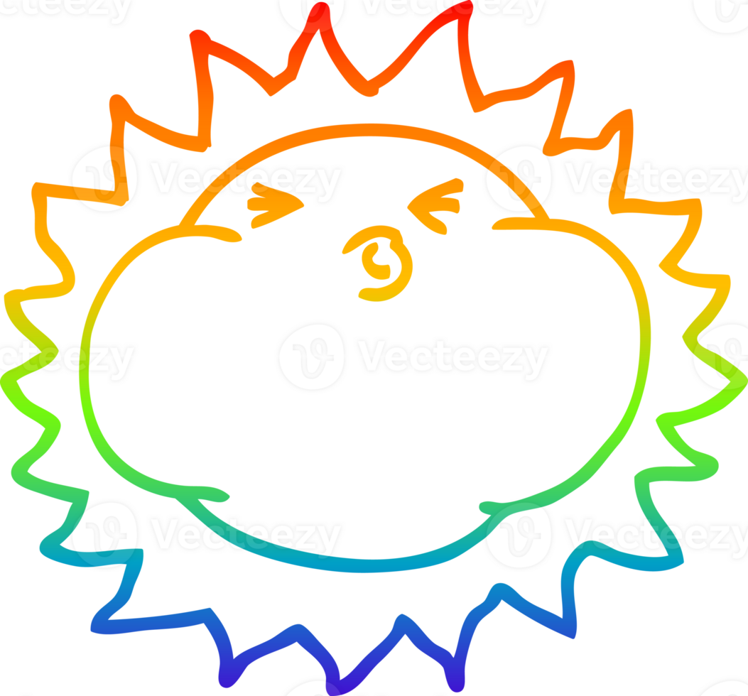 rainbow gradient line drawing of a cartoon shining sun png