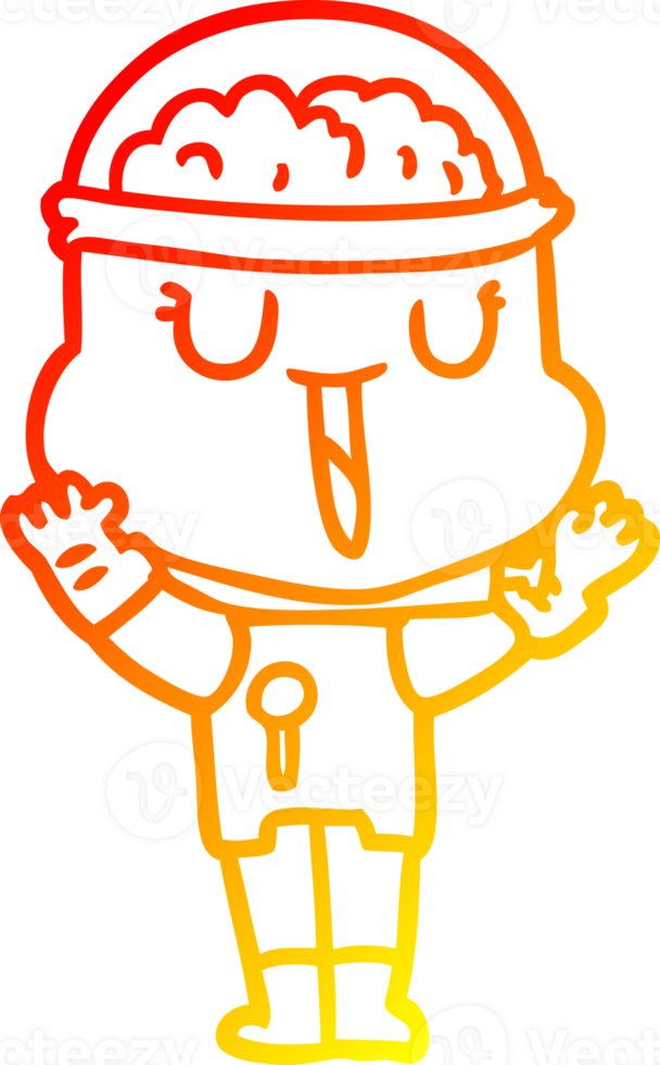 warm gradient line drawing of a happy cartoon robot png