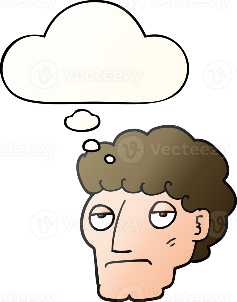 cartoon bored man with thought bubble in smooth gradient style png