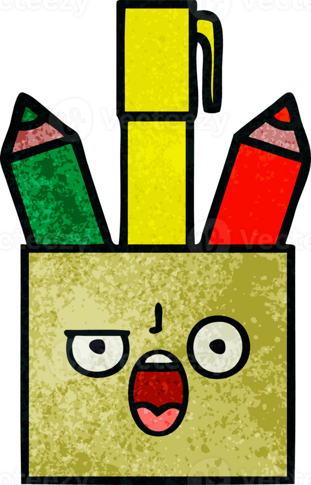 retro grunge texture cartoon of a pencil pot png