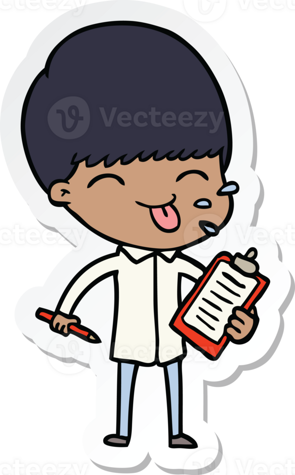 sticker of a cartoon salesman sticking out tongue png
