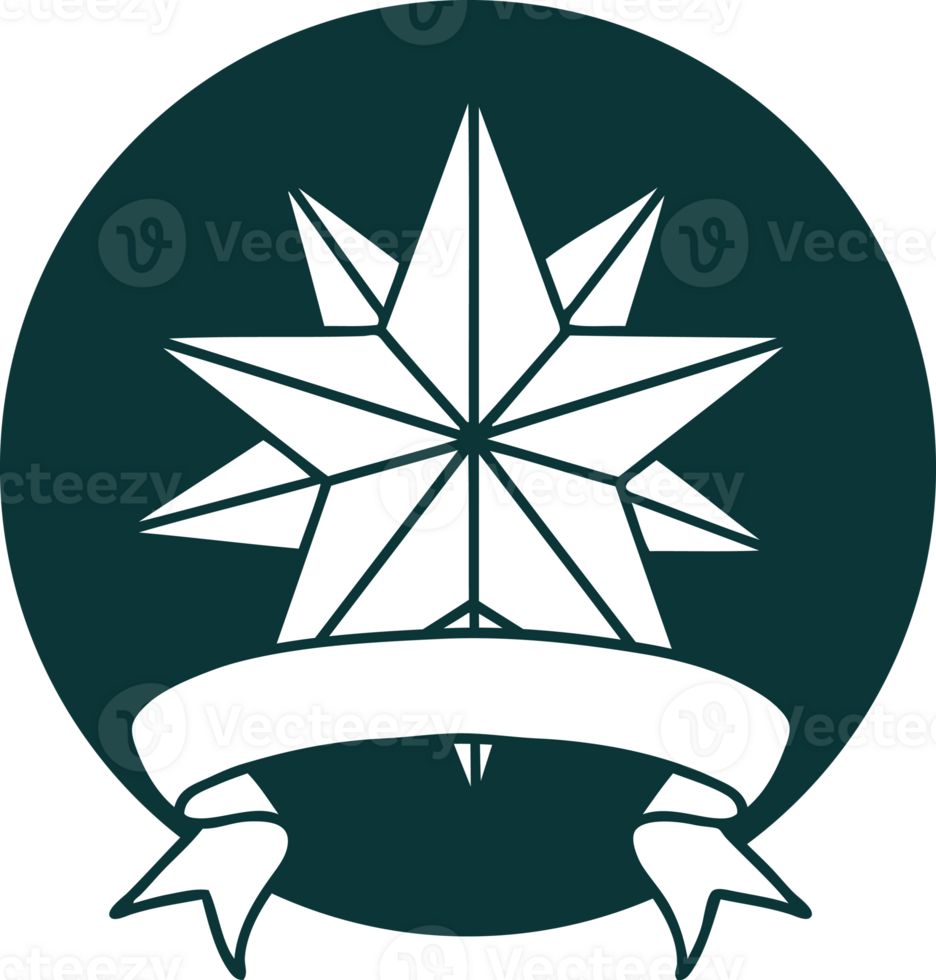 tattoo style icon with banner of a star png