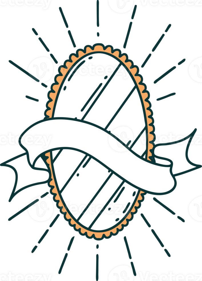 scroll banner with tattoo style shining mirror png