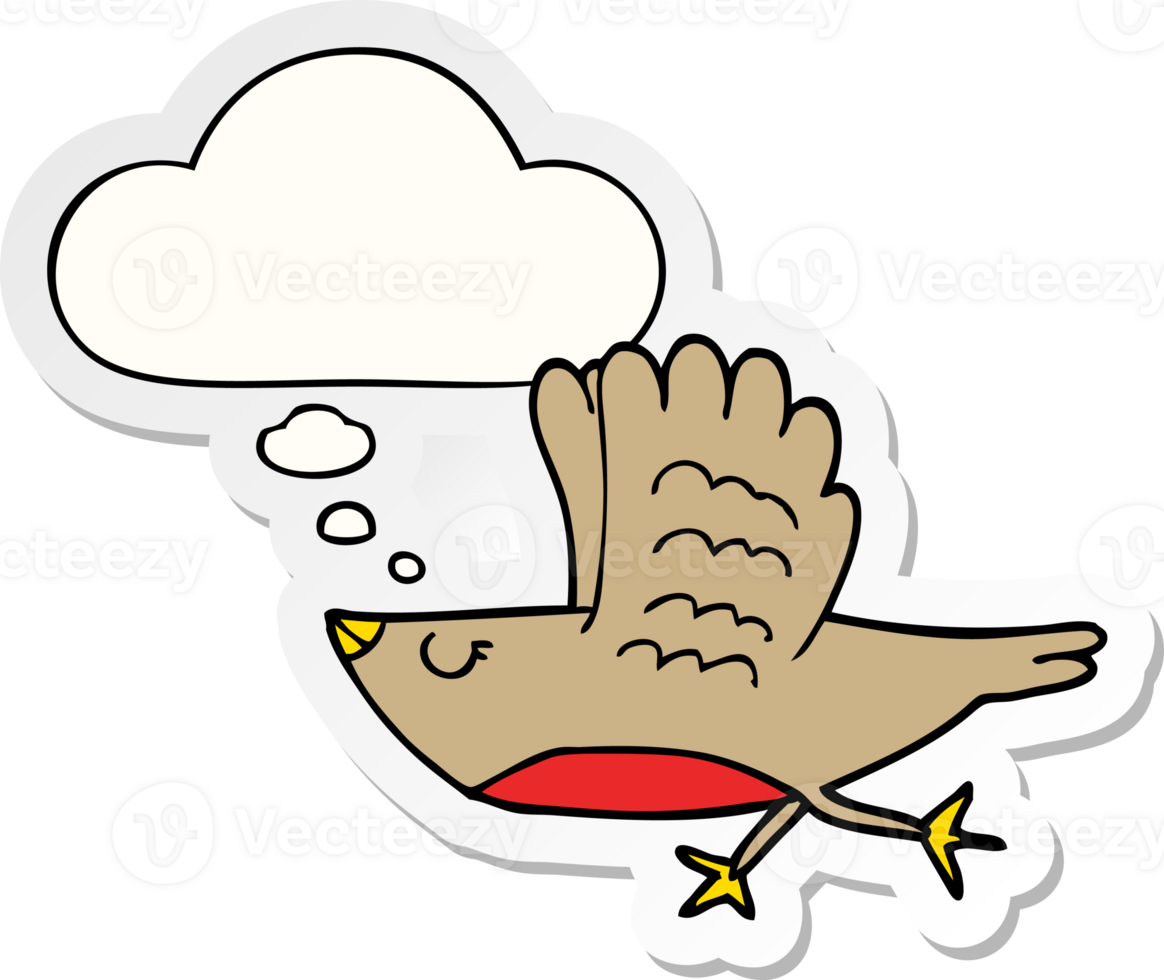 cartoon bird with thought bubble as a printed sticker png