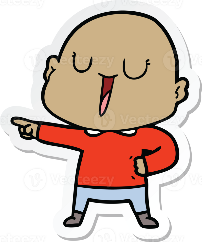 sticker of a happy cartoon bald man png