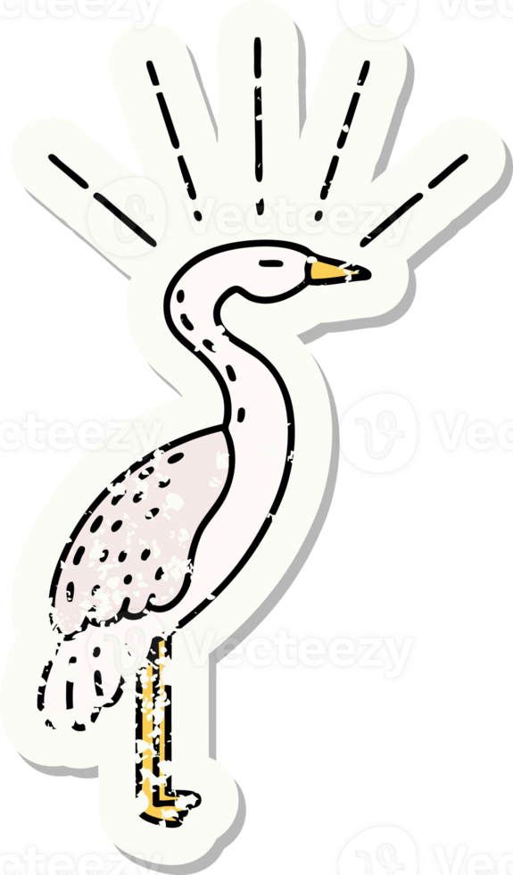 worn old sticker of a tattoo style standing stork png