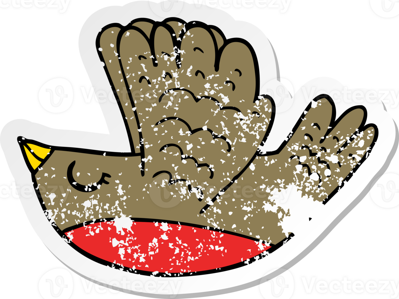 distressed sticker of a cartoon flying bird png