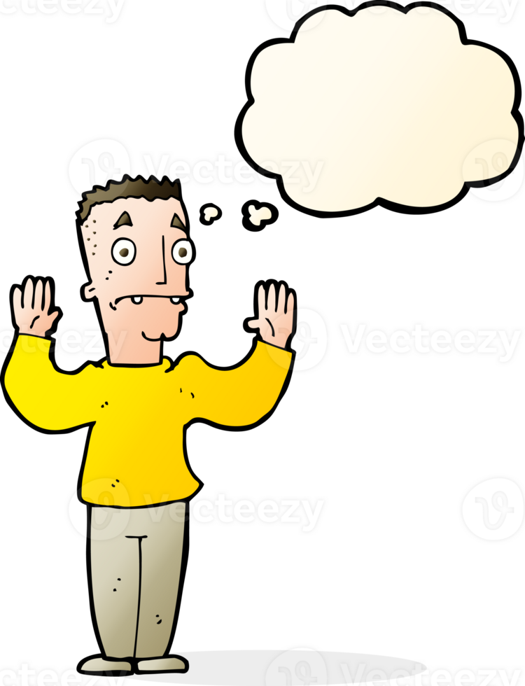 cartoon man surrendering with thought bubble png