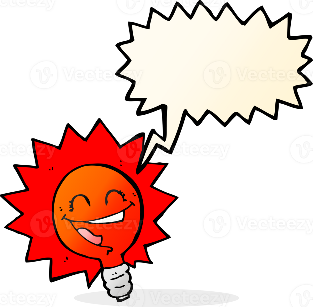 happy flashing red light bulb cartoon  with speech bubble png