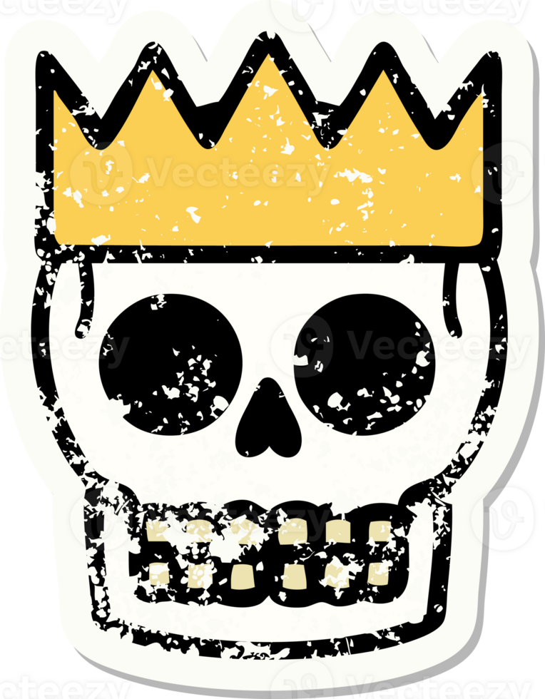 distressed sticker tattoo in traditional style of a skull and crown png