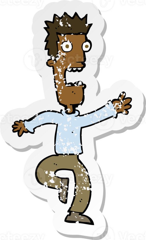 retro distressed sticker of a cartoon shrieking man png