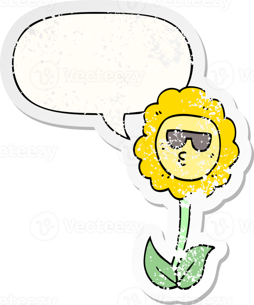 cartoon flower with speech bubble distressed distressed old sticker png