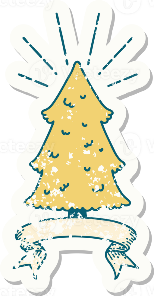 worn old sticker of a tattoo style pine tree png