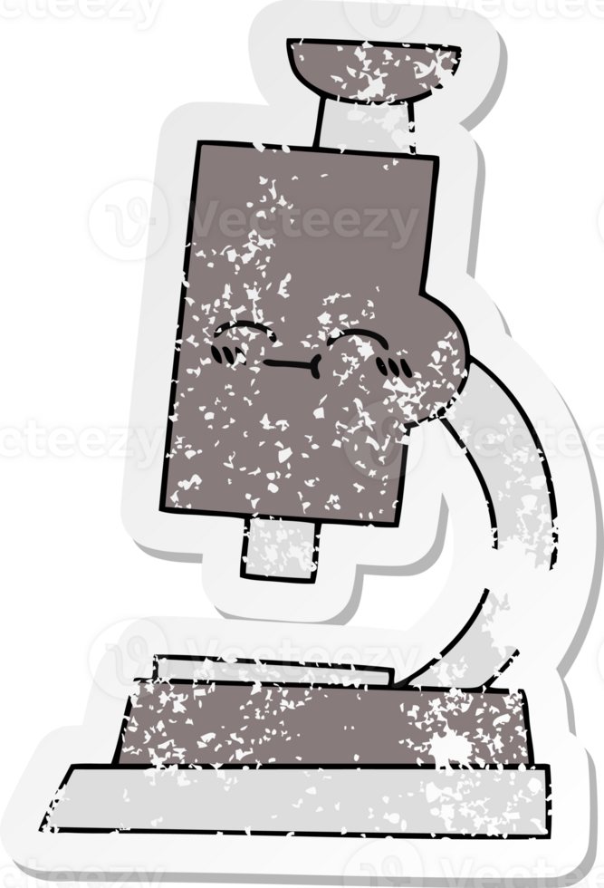 distressed sticker of a cute cartoon microscope png